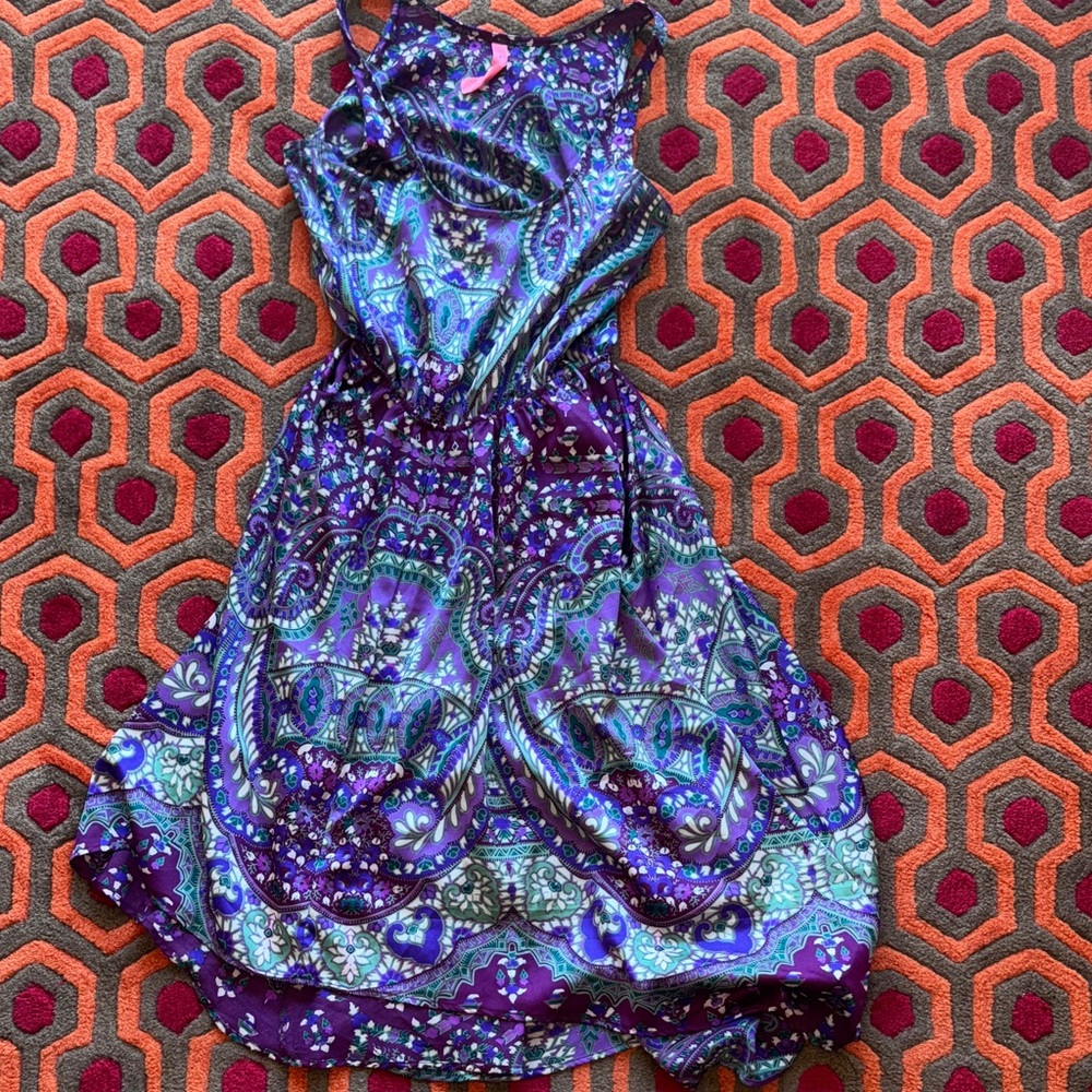 MAKE OFFER! Eight Sixty Purple and Blue Patterned Midi Dress sz Small paisley